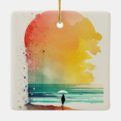 De Abstracte strand-kunst van Waves binnenlopen Keramisch Ornament (Achterkant)