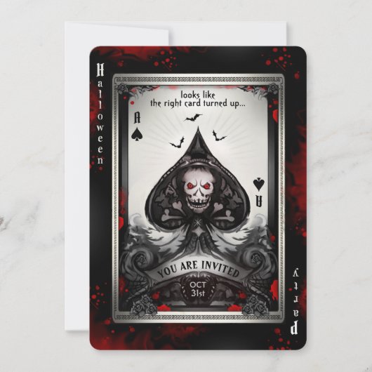 De Ace of Spades Skull Party Invitation Kaart (Voorkant)