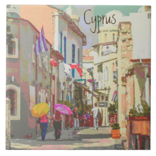 De achterste straten van Cyprus Travel Poster Styl Tegeltje