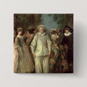 De actoren van de Commedia dell'Arte Vierkante Button 5,1 Cm