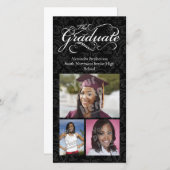 De Afgestudeerde, Elegante Zwarte Afstudeerplechti Aankondiging (Voorkant / Achterkant)
