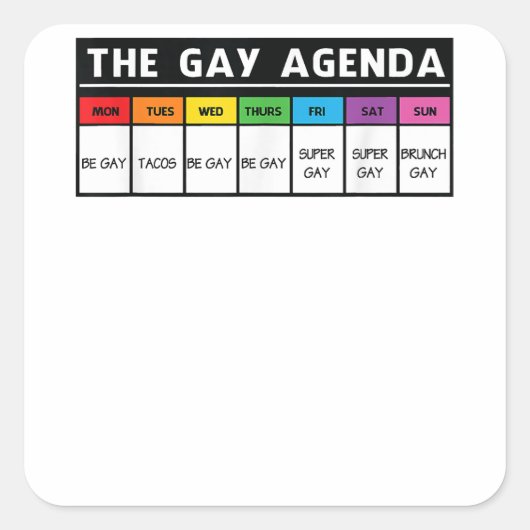 De agenda van de Gay - LGBT - Pride Vierkante Sticker (Voorkant)