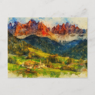 De Alpen Alpiene Berg - Waterverfspatpainting Briefkaart