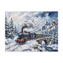 De Alpine Express Stoomtrein Winter Berg Kunst