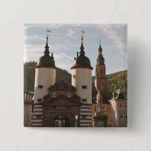 De Alte Brucke in de oude binnenstad, Heidelberg, Vierkante Button 5,1 Cm