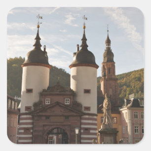 De Alte Brucke in de oude binnenstad, Heidelberg, Vierkante Sticker