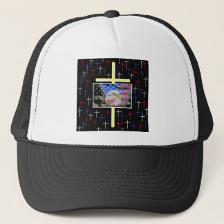 De Amerikaanse Bald Eagle, de vlag en het kruis. Trucker Pet