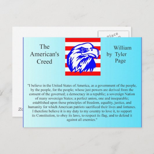 De Amerikaanse Creed Briefkaart (Voorkant / Achterkant)