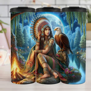 De Amerikaanse indianen Moonlit Maiden en Guardian Thermosbeker