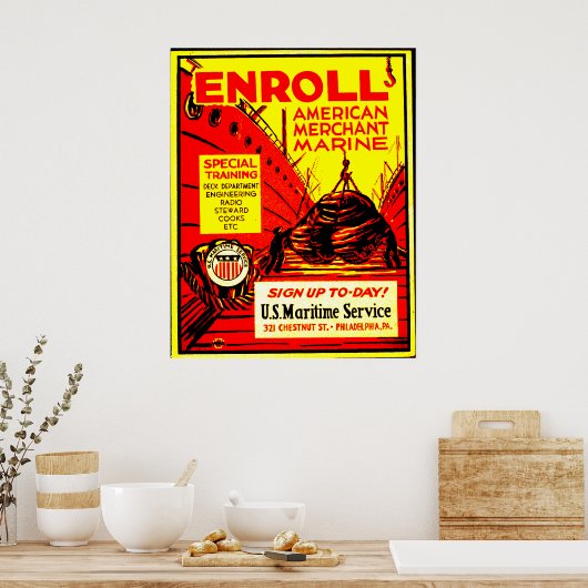 De Amerikaanse koopvaardij - Enroll Today! Poster (Keuken)