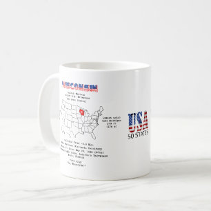 De Amerikaanse staat van Wisconsin op een kaart en Koffiemok
