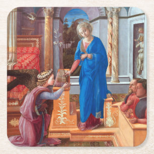 De annunciatie, Filippo Lippi, 1440 Vierkante Kartonnen Onderzetter