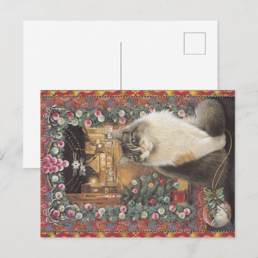 De ansichtkaart van de Kat van Kerstmis Briefkaart (Voorkant / Achterkant)