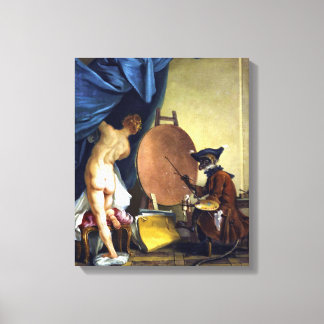 De apenschilder canvas afdruk