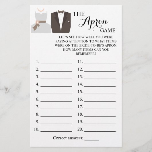 De Apron Shower Bride en Groom Game Card Flyer (Voorkant)