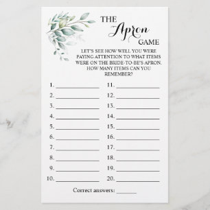 De Apron Shower Greenery Eucalyptus Game Card Flyer