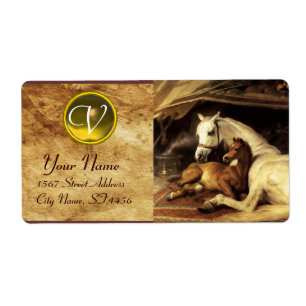 DE ARABISCHE TENT MET HORSES MONOGRAM bruin geel Etiket