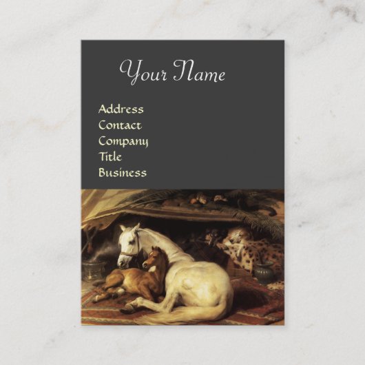 DE ARABISCHE TENT MET PAARDEN, ANDERE DIEREN ,grij Visitekaartje (Voorkant)