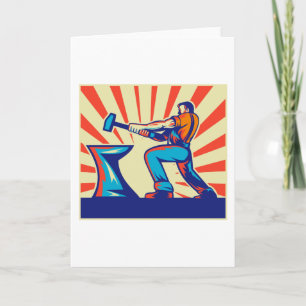 De arbeider van de smid met hamer en aambeeld kaart