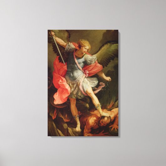 De Archangel Michael die Satan verslaat Canvas Afdruk (Voorkant)