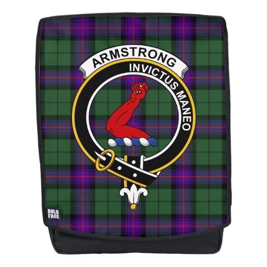 De Armstrong Clan Crest Tartan Pset Rugtassen (Voorkant)