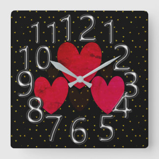 De-Art-Of-Time Zilveren & Gouden Sterren w / Rode Vierkante Klok