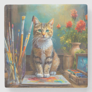 De Artistieke Kat Stenen Onderzetter