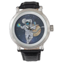De Astronaut geniet in de ruimte ( horloge)