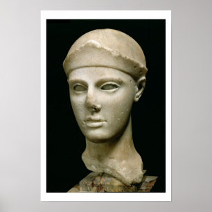 De Athena van Aegina, met een helm, hoofd van een Poster