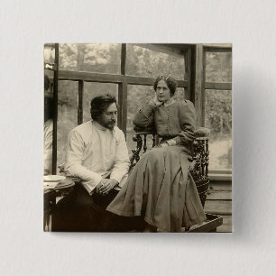 De auteur Leonid Andreyev met zijn vrouw Vierkante Button 5,1 Cm