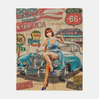 De auto reist door de Amerikaanse vintage poster.