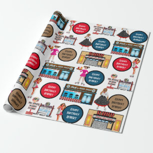 De auto van de Retro van 1950 Persoonlijk Cadeaupapier