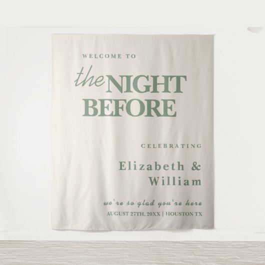 De avond voor de bruiloft teken Sage Green achterg Wandkleed (Voorkant)