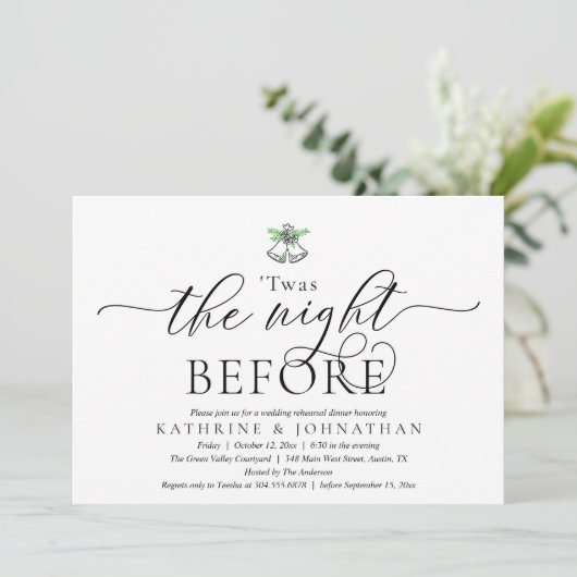 De avond voor het moderne repetitiediner kaart (Staand voorkant)