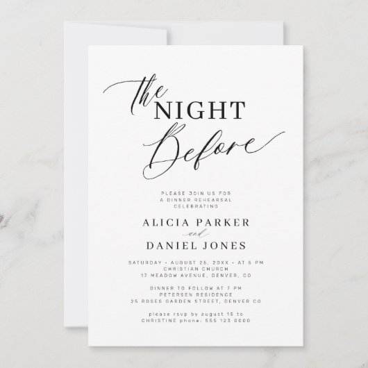 De avond voor het repetitie diner kaart (Voorkant)