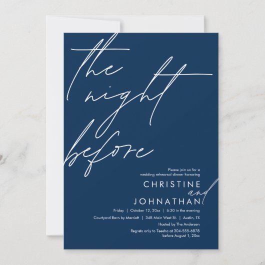 De avond voor het romantische bruiloft repetitie d kaart (Voorkant)