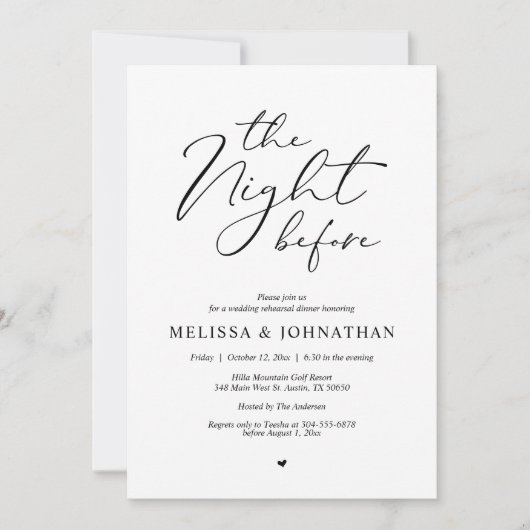 De avond voor het romantische bruiloft repetitie d kaart (Voorkant)