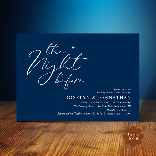 De avond voor het romantische bruiloft repetitie d kaart