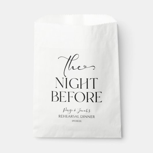 De avond voor minimale bruiloft repetitie diner bedankzakje (Voorkant)