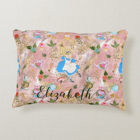De avonturen van Alice in Wonderland Glitter Name Accent Kussen (Achterkant)