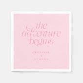 De Avontuur Begint Roze Moderne Typografie Servet (Voorkant)