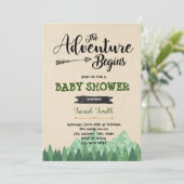 De avontuur begint uitnodiging voor een babyshower (Staand voorkant)