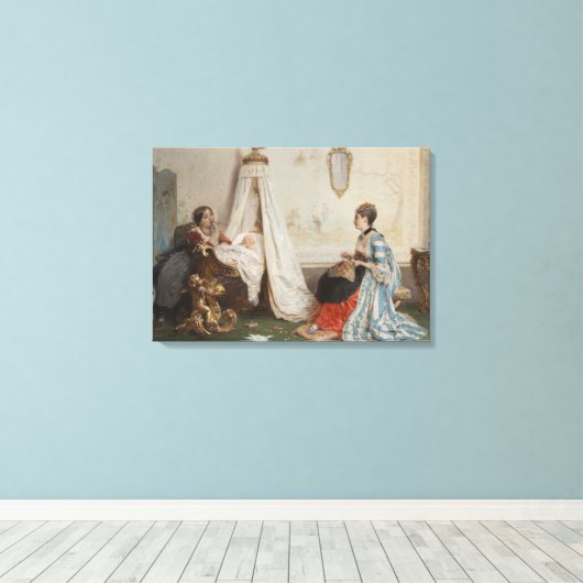 De Baby is Slapen (door Gerolamo Induno) Canvas Afdruk (Insitu (Houten vloer))