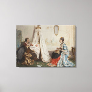 De Baby is Slapen (door Gerolamo Induno) Canvas Afdruk