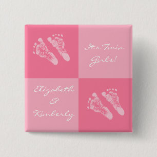 De Baby voetafdrukken van de Twin Girls Cute Girly Vierkante Button 5,1 Cm