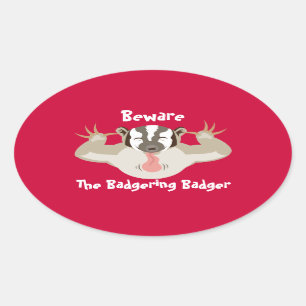 De Badgering Badger_Pas op ovaal Ovale Sticker