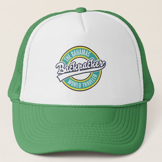 De Bahamas Backpacker World Traveler retro logo. Trucker Pet (Voorkant)