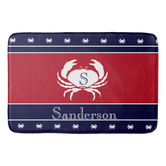 De Bain Monogramme Rouge Blanc Noir Crabe Cuisine Tapis (Devant)