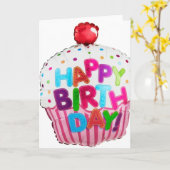 DE BALLON VAN DE VERJAARDAG CUPCAKE KAART (Gele Bloem)