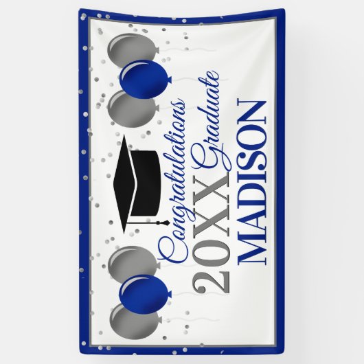 De ballonnen en de Confetti feliciteren Afstuderen Spandoek (Verticaal)